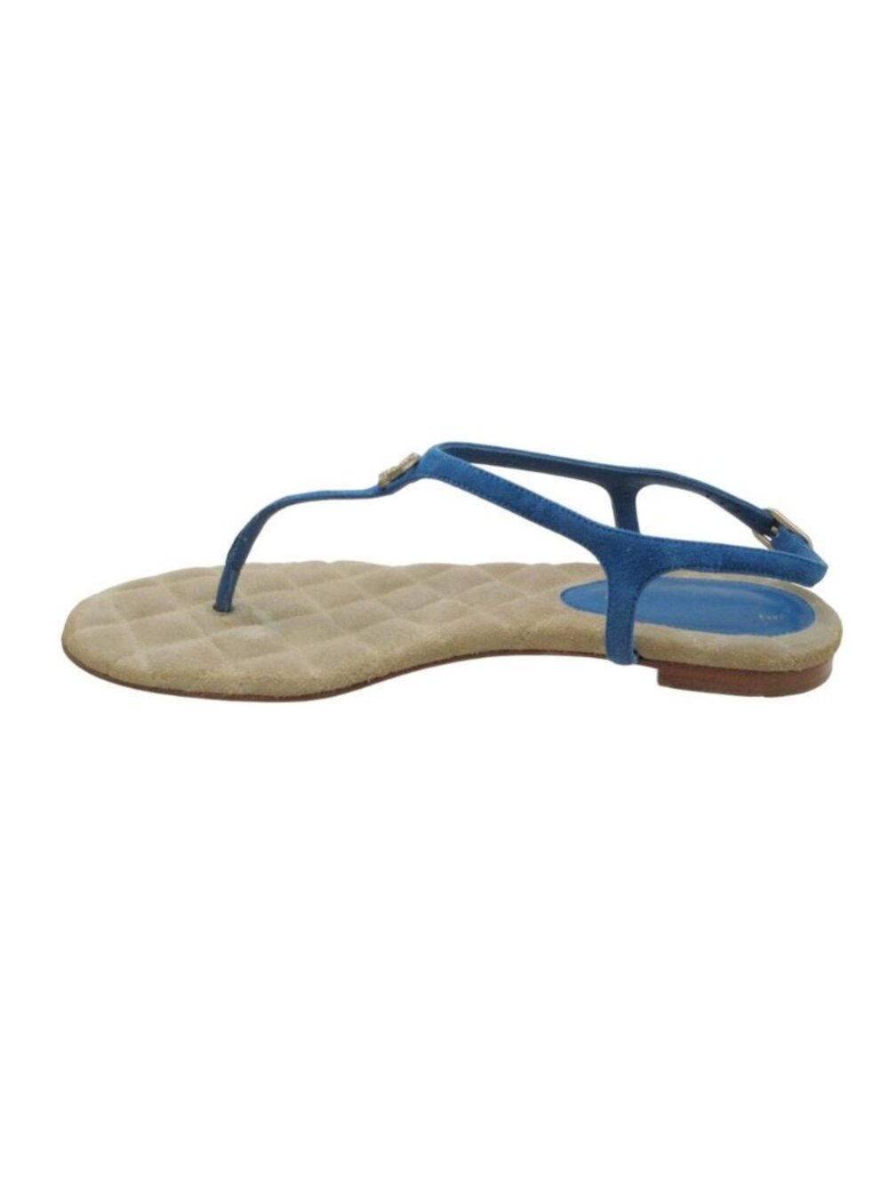 Chanel Sandals Beach Thong CC Logo Stone Embellishment T-strap Suede Quilted - Picture 5 of 8